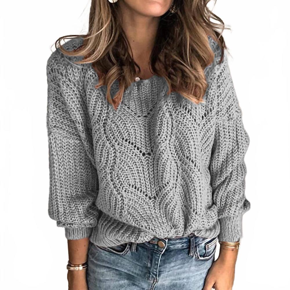 NEW LILY CLOTHING crew neck hollowed-out sweater in heather gray